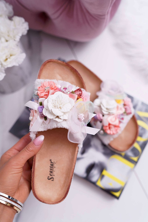 Dámské Nazouváky s Květinami Bílé Enrissa