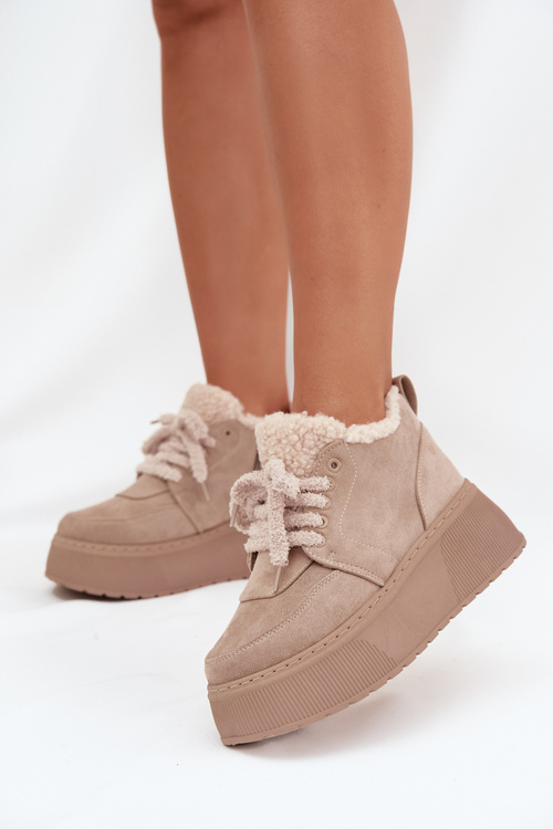 Dámske Snehové Topánky Na Platforme S Baránkovou Fúrou Béžové Luma