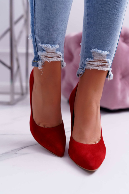 Dámske vysoké podpätky Laura Messi 1727 Kožené semišové červené Valentína