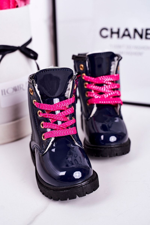 Dětské Izolované Boty Lakované Tmavě Modré Pinkie