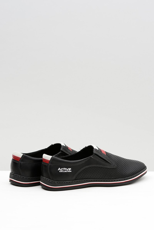 Černé Kožené pánské perforované boty slip-on Mello