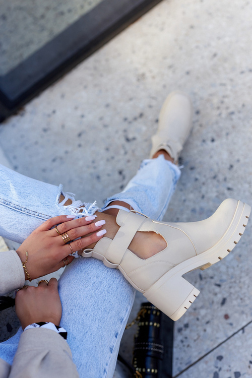 Kožené kozačky Vystřižený pásek Béžová Rosanne