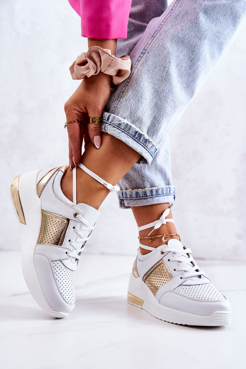 Dámské kožené sportovní boty na klínu bílá Larson