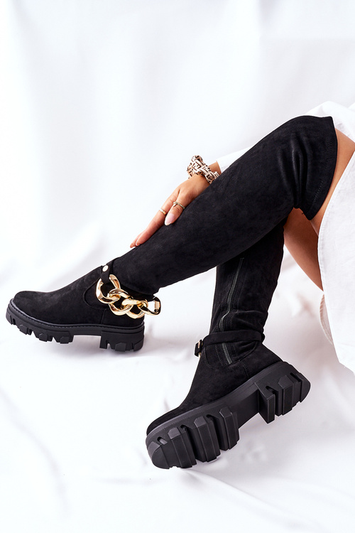 Semišové Kozačky Přes Kolena Cerne Auckland