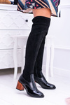 Lu Boo Černé dámské kozačky přes koleno semiš Jess