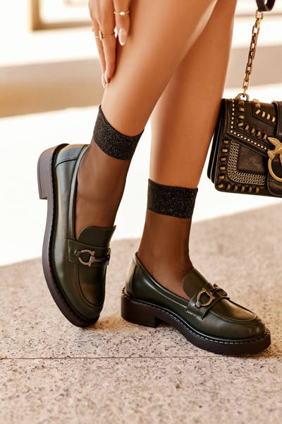 Kožené polobotky Mokasíny Dámské Tmavě Zelené Beanika