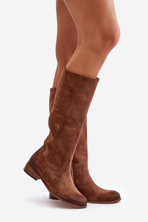 Dámské Semišové Kozačky Do Poloviny Lýtka Na Zipu Lewski 3616 Hnědé