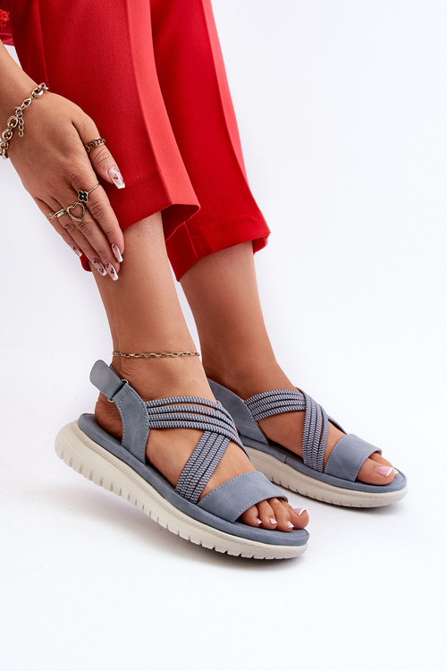 Ľahké Dámske Pohodlné Sandále Na Suchý Zips Modré Ceclea