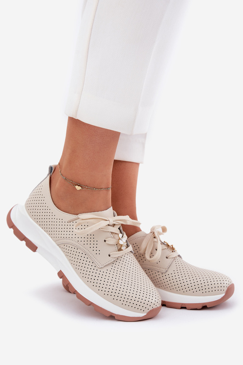 Kožené Polobotky Dámske S Mašľou Artiker 54C1811 Béžové