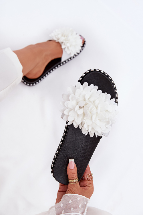 Dámske Šľapky Ozdobené Kvetmi Biele Cellanen