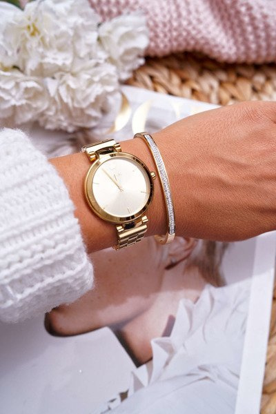 Dámsky oceľový náramok so zlatými debi zirkónmi