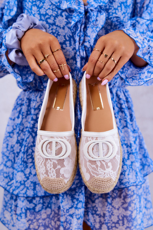 Dámské krajkové espadrilky s ozdobou Bíle Summer Dream