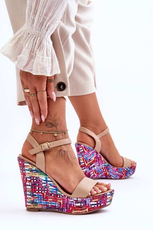 Dámské Sandály Na Barevném Klínu Béžové Malibu