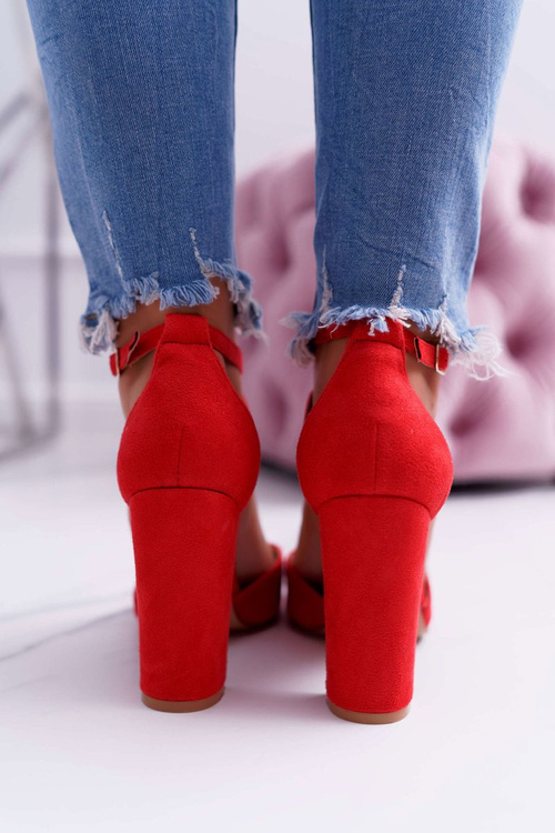 Dámské Lodičky Na Podpatku Semišové Červené High Traffic