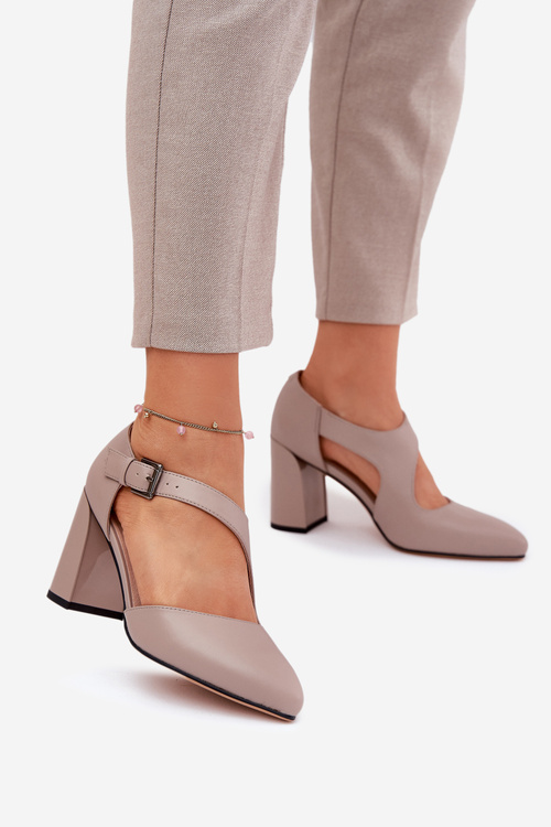 Kožené Lodičky Na Opätku S Prackou Vinceza 91133 Šedé