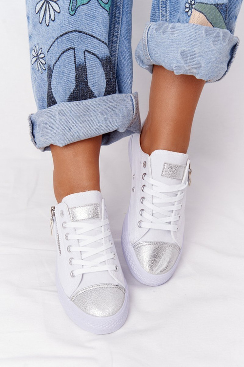 Dámské Tenisky Se Zipem Bílé-Stříbrné Festival