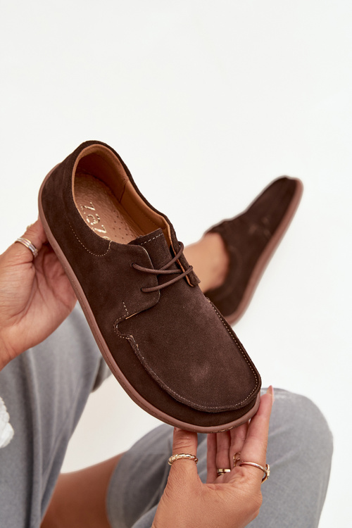 Dámske poltopánky typu barefoot z prírodného semišu Zazoo 327 čokoládové