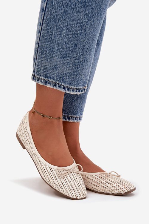 Baletky S Pletenými Detaily A Mašľou Ecru Belirra