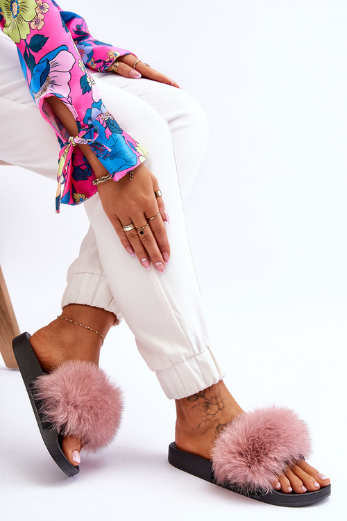 Dámské gumové pantofle s kožešinou Růžove Lucrece