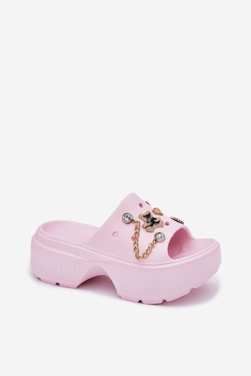 Dámske Penové Šľapky Na Masívnej Platforme So Zlatými Dekoráciami Rúžové Ivoriel