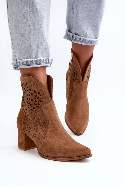 Zazoo 3166 Dámské Průsvitné Kozačky Na Podpatku Zamszové Camel