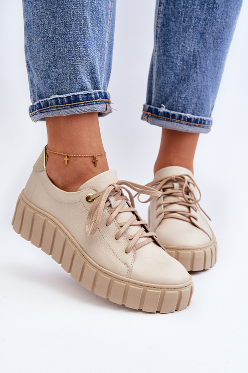 Dámske Kožené Poltopánky Na Hrubej Podrážke Zazoo 2919 Bežové