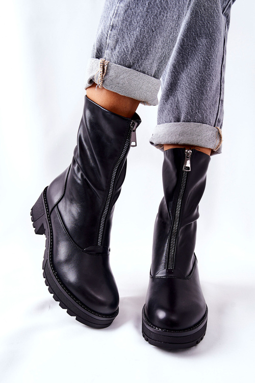 Kožené Boty Na Podpatku Černé Challonte