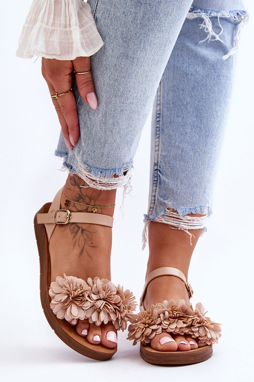 Dámské sandály s textilními květy Béžove Fiori