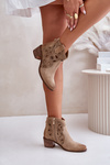 Perforované Semišové Čižmy Béžové Lewski Shoes 3170/2