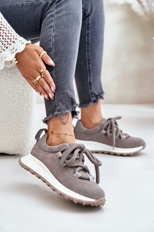 Semišové Dámské Tenisky S Tlustým Šněrováním Šedé Artiker 54C1465