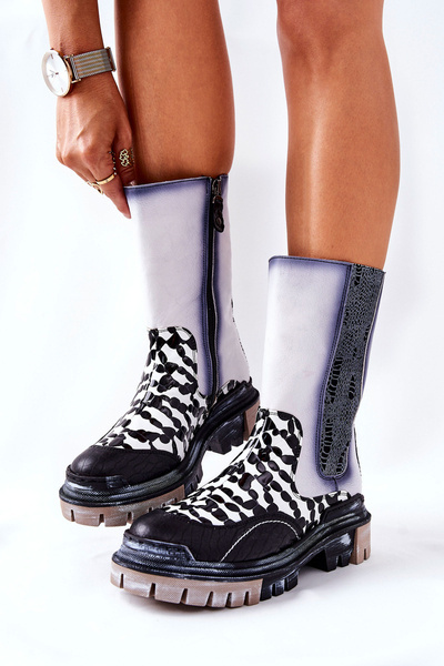 Vysoko kožené čierne a biele topánky 05141-11