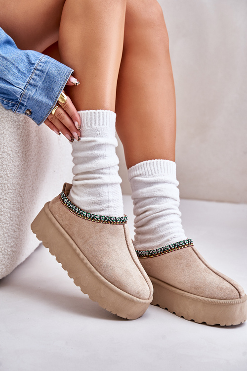 Dámské pantofle na platformě s vyšíváním béžové Neroma