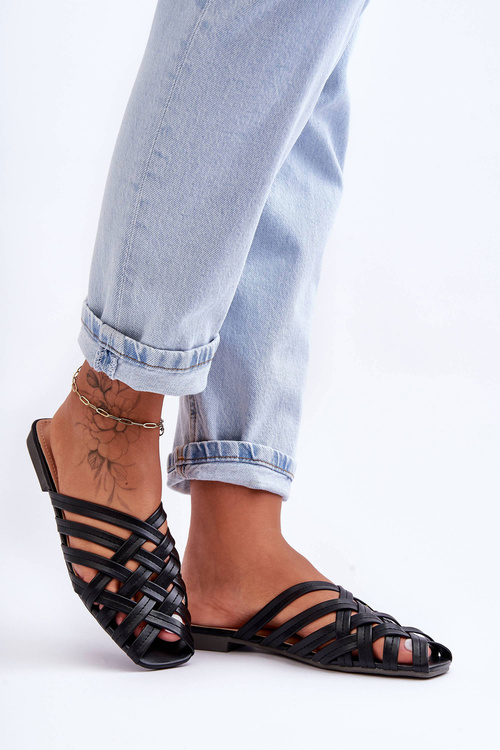 Kožené Dámské Klapky S Pásky Černé Doralia