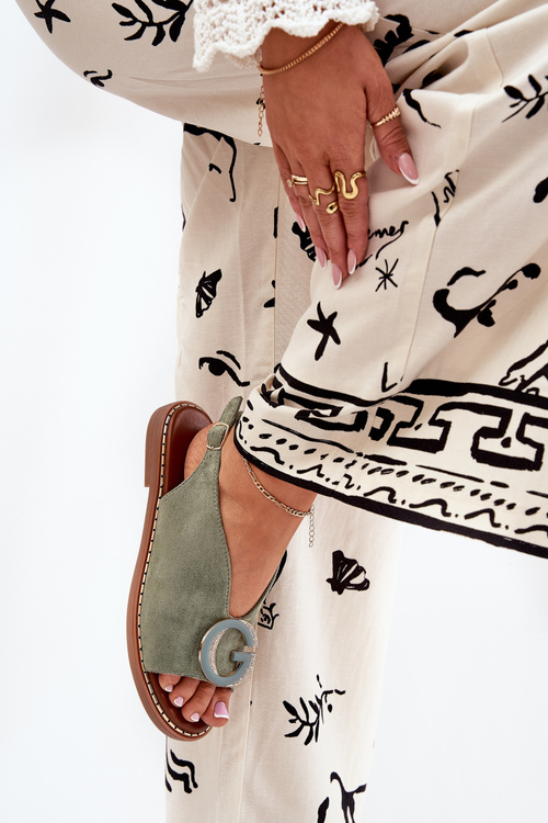 Ploché Sandále S Ozdobou Zelené Haliones