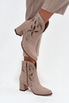 Semišové perforované dámske členkové čižmy na opätku Zazoo 3647 Cappuccino