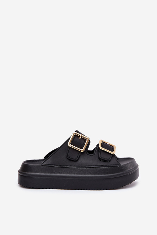 Dámské pantofle na platformě se zlatými sponami černé Zorila