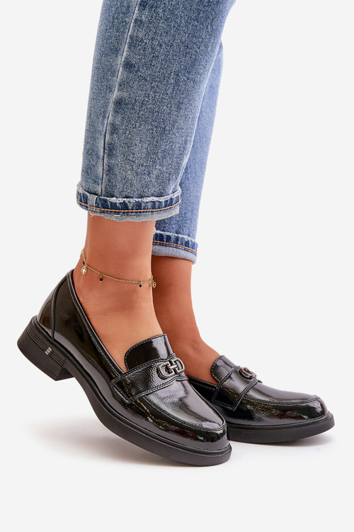 Lakované Dámské Mokasíny Z Přírodní Kůže Černé Vinceza 58409