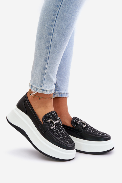 Kožené Dámske Mokasíny Na Platforme S Ozdobou Čierne Vinceza 89105