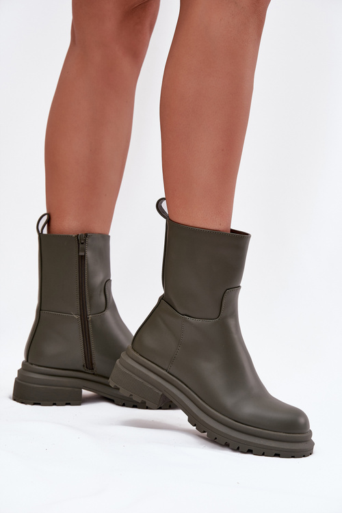 Dámske čižmy na platforme a plochom podpätku Zelená Levira
