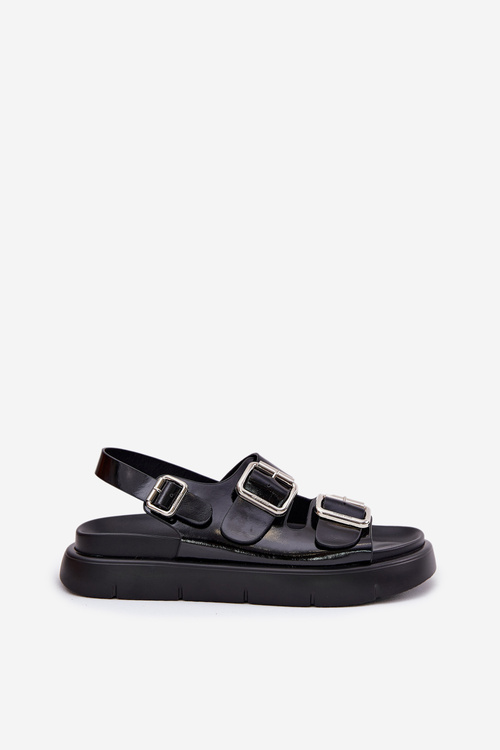 Kožené Lakované Dámské Sandály S Přezkami Big Star RR274662 Černé