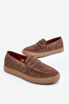 Mužské Semišové Polobotky Loafersy Zazoo 1574 Tmavě Beige