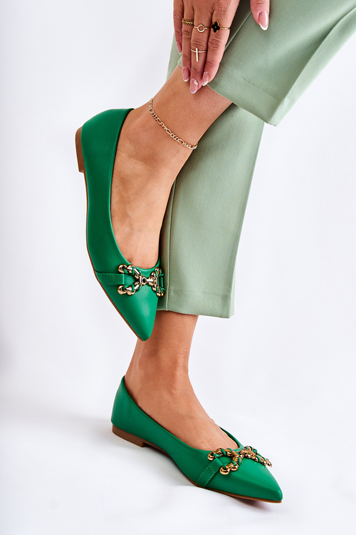 Dámske kožené baleríny so zeleným Carlosom