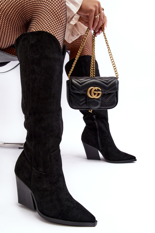 Módne semišové topánky čierne kovbojské topánky