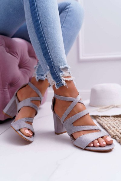 Dámské Semišové Sandály Na Podpatku  Šedé Lemilia