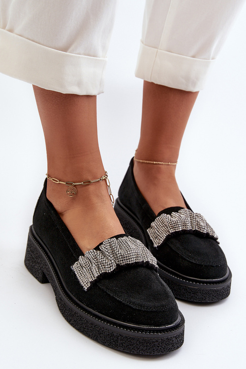 Zazoo 3419 Dámske semišové mokasíny s ozdobným pásikom Čierne