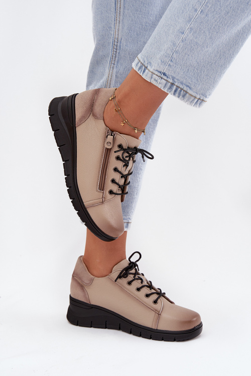 Kožené dámské polobotky na platformě Vinceza 39964 béžové