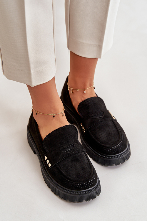 Dámske Perforované Poltopánky Mokasíny Čierne Tannes