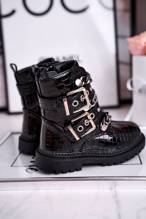 Dětské Boty Zateplené s Přezkami a řetízky Print Černé Fun Time