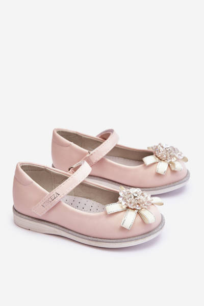 Dětské balerínky na suchý zip s ozdobným květem růžove Freya