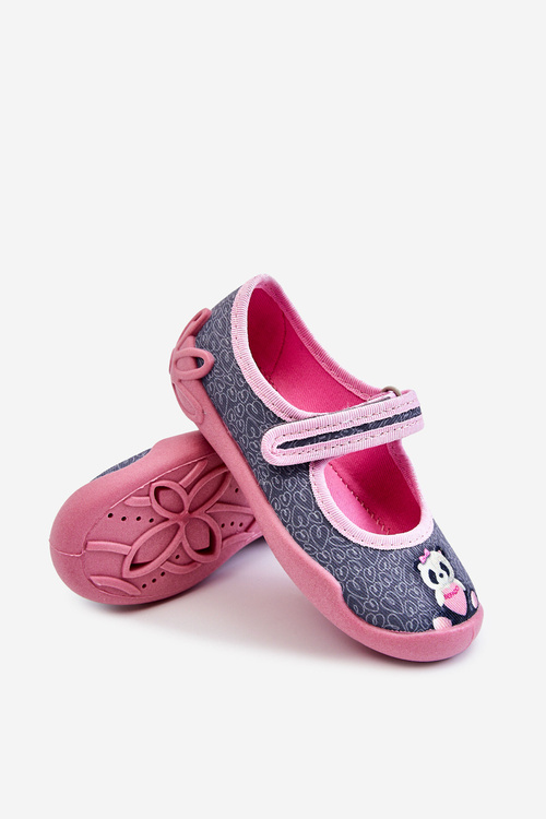 Dětské pantofle Balerína Befado Panda 114X506 šedo-růžová